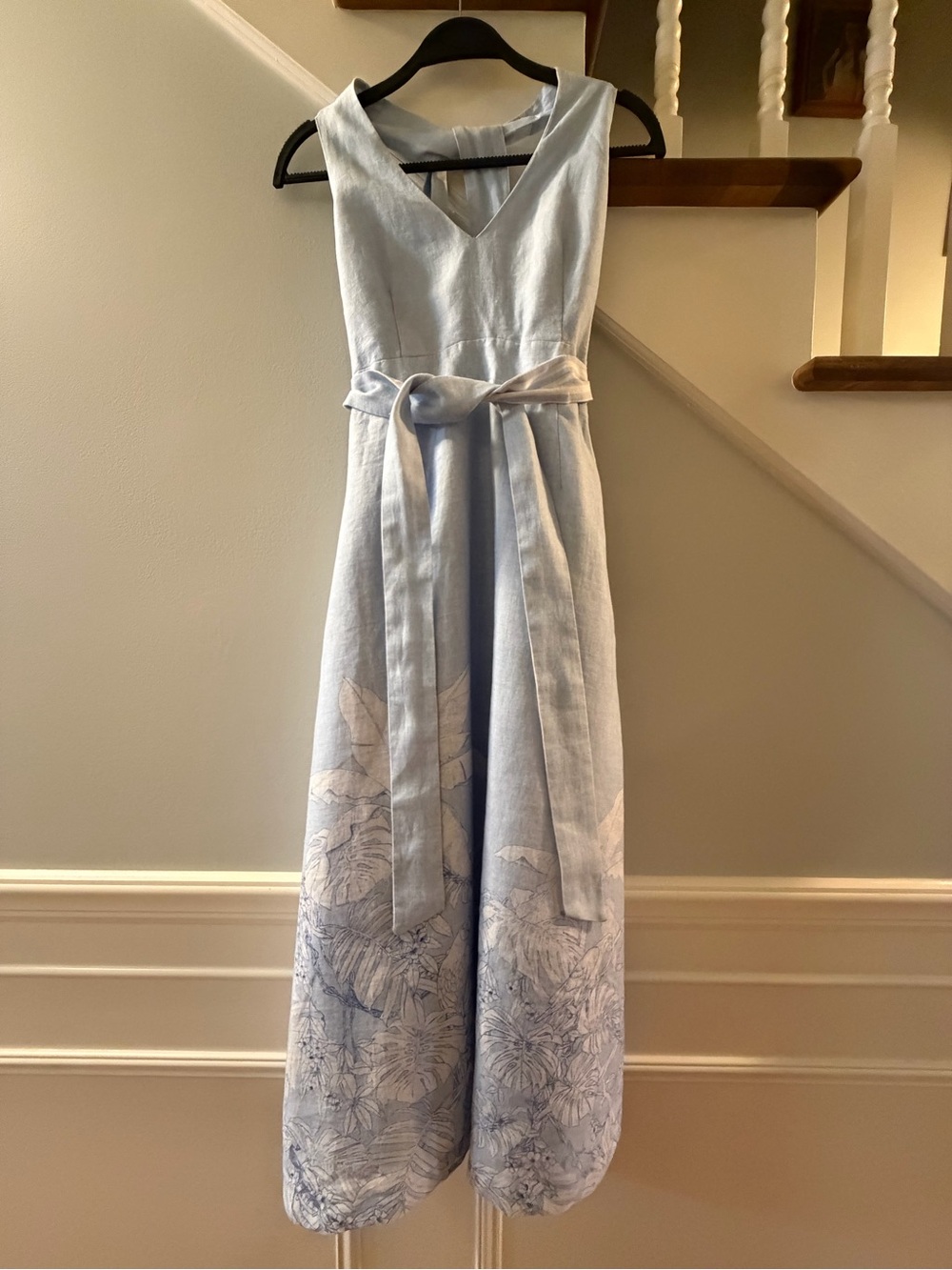 Tommy Bahama Light Blue Floral Midi Dress with Tie Waist